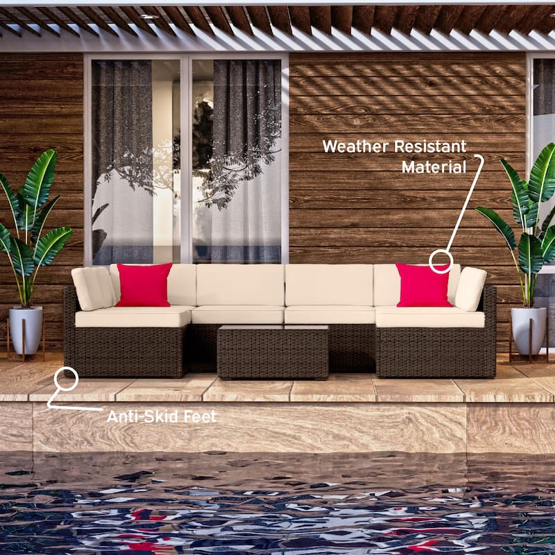Nestl 7 Piece Wicker Patio Furniture Set - Outside Patio Conversation Sets with Patio Sectional