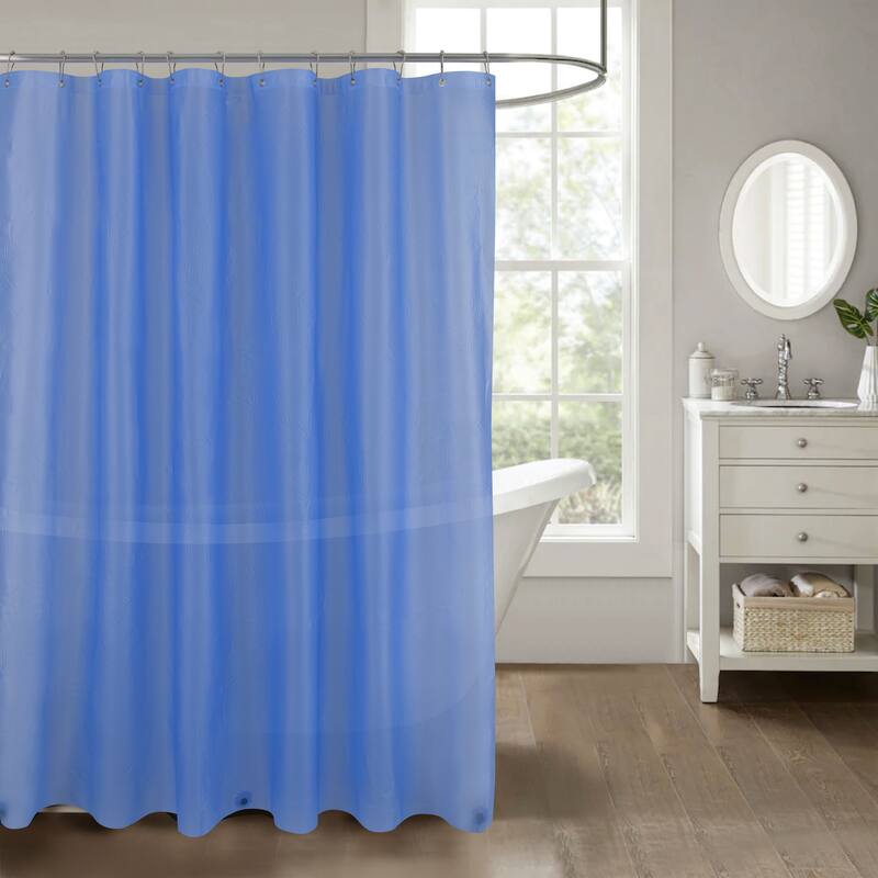 Dots Embossed Peva Shower Curtain Liner Embossed with Magnets - Blue