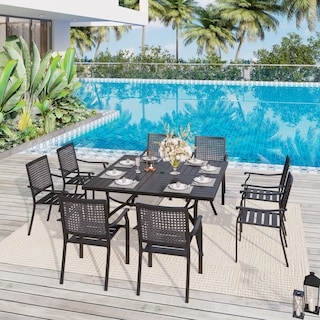 MAISON ARTS 9-Piece Patio Dining Set 1 Large Square Metal Table and 8 Stackable Chairs