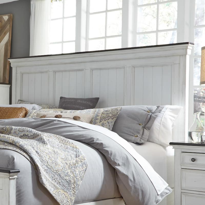 Copper Grove Allyson Park Wirebrushed White Charcoal Queen Panel Bed