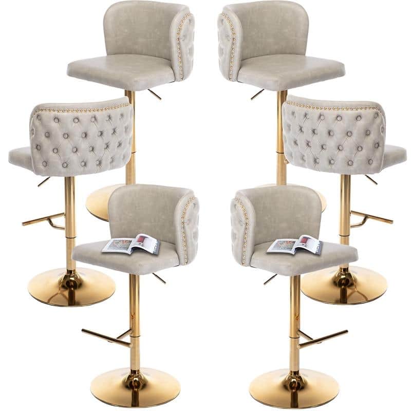 Modern Upholstered Swivel Adjusatble Height Leather Barstools Set of 6