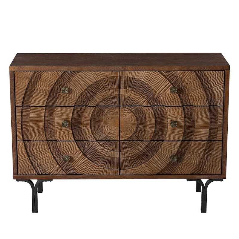 COZAYH Farmhouse 4-Door Storage Cabinet, 6-Drawer Dresser, Sideboard Buffet with Circle Pattern and Radioactive Wood Lines