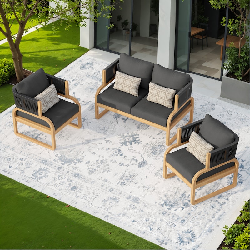 Corvus Rocio 3-piece Outdoor Acacia Conversation Set with Sunbrella Cushions and Pillows