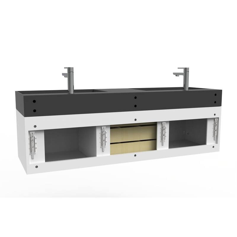 Amazon 60" Wall Mounted Bathroom Vanity Set w/ Black Top