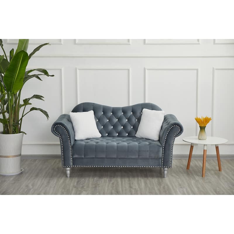 Velvet Rolled Arm Chesterfield Loveseat