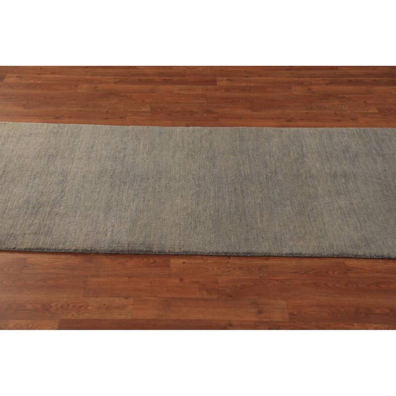 Modern Gabbeh Runner Rug Handmade Grey Wool Carpet - 2'8" x 9'6"