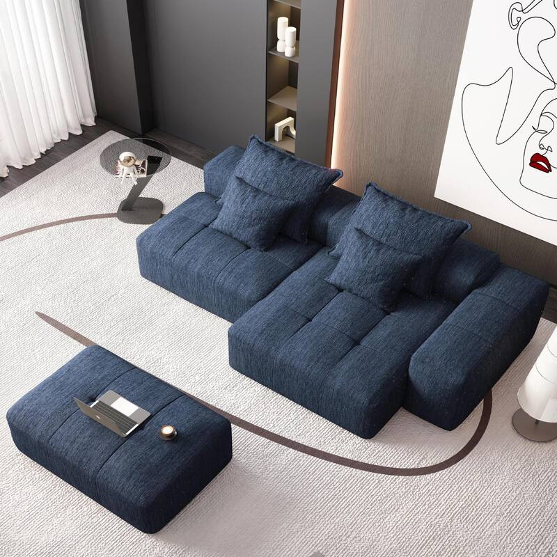 Oversized Modular Chenille Sectional Sofa with Ottoman, Chaise Lounge, 1 Armrest and 4 Pillows for Living Room