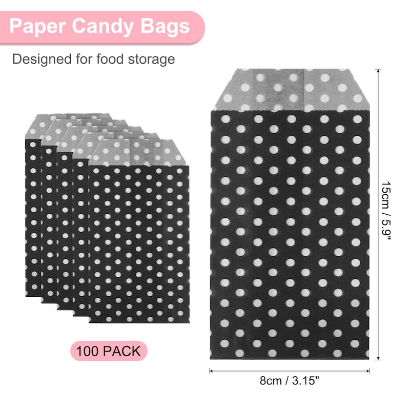 100Pcs Kraft Paper Treat Bags, Greaseproof Candy Bags Flat Favor Bags - Black - 6" x 3"