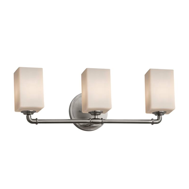 Fusion Bronx 3-Light Bath Bar, Opal Square w/ Flat Rim Shade - Brushed Nickel