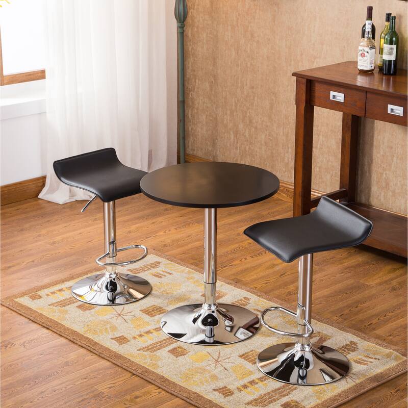 Modern 3-Piece Dining Set with Round Bar Table & 2 Chrome Swivel Stools