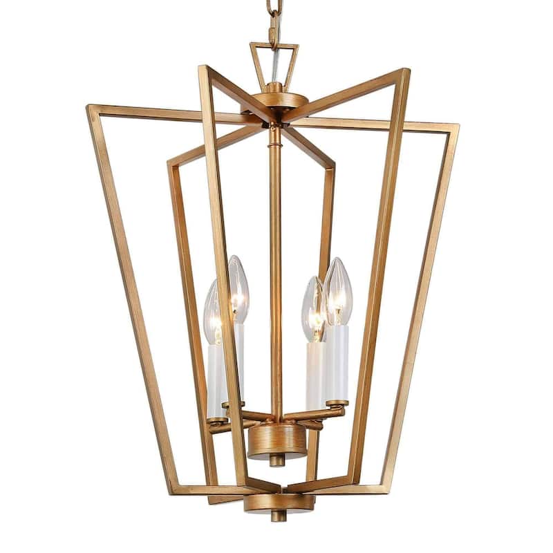 16'' Mid-century Modern 4-light Lantern Pendent Lights Geometrical French Country Candle Style Chandelier - 16 in