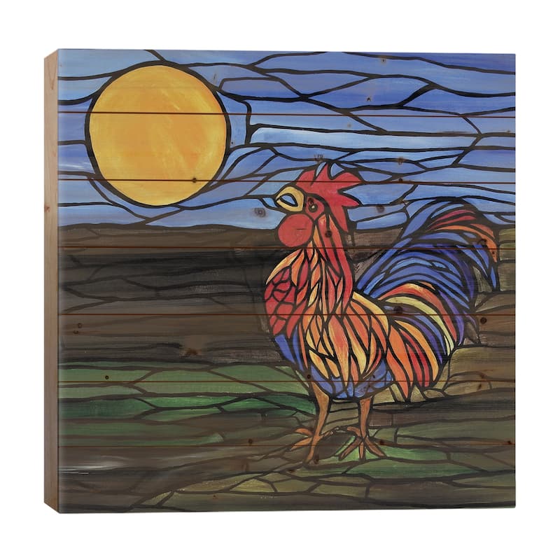 Fancy Rooster Print On Wood by Rachel Olynuk - Multi-Color - 26x26x1.5