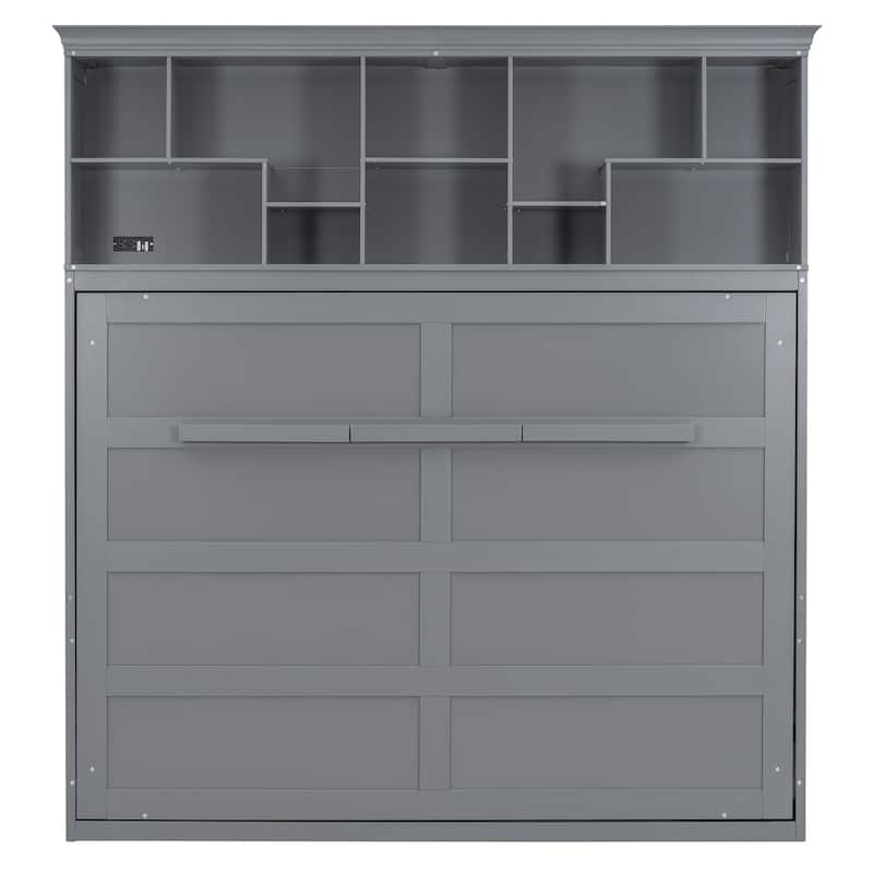 Modern Queen Murphy Bed with Top Shelves & USB