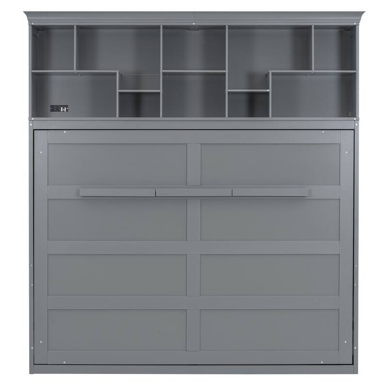 Queen Size Murphy Bed Wall Bed with Top Shelves, USB Ports & No Box Spring Needed - Space-Saving Design for Multi-Use Rooms