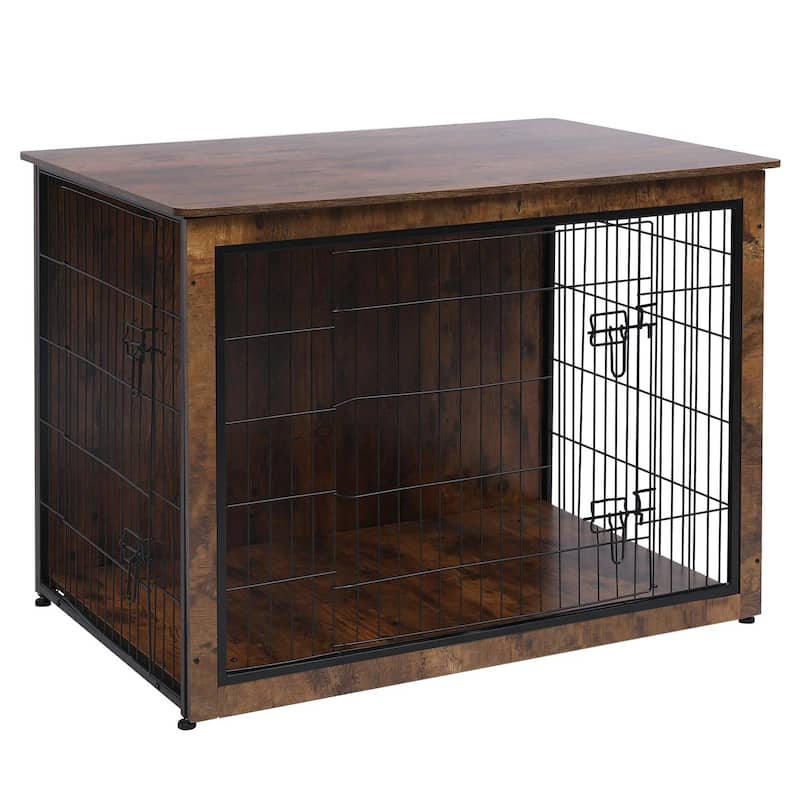 EROMMY Solid Wood Dog Crate Furniture, Dog Kennel TV Cabinet with Sliding Door, Stylish Dog House Indoor, Wooden Dog Cage