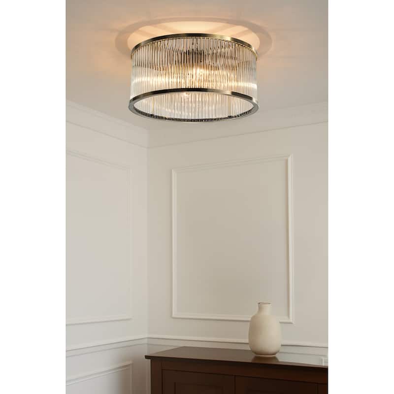 Modern Glam Black / Antique Bronze 4/10-Light Glass Drum Flush Mount Contemporary Ceiling Light For Living Room Entryway