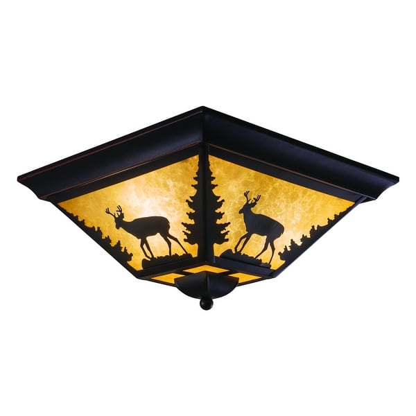 slide 2 of 11, Bryce 14-in W Bronze Rustic Deer Flush Mount Ceiling Light Fixture - 14-in W x 5.75-in H x 14-in D Burnished Bronze - 14-in W x 5.75-in H x 14-in D