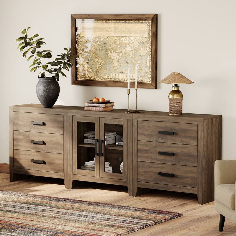WAMPAT TV Stand for TVs up to 85 Inch, 3 in 1 Multifunction Entertainment Center with Drawers and Glass Doors - n/a