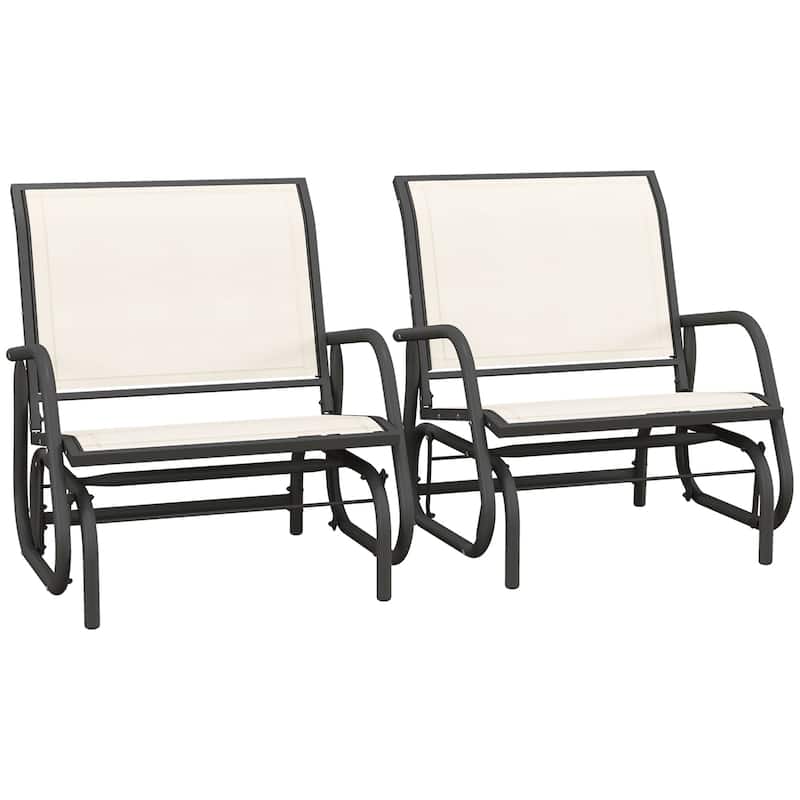 Porch Glider Set of 2,Metal Frame Swing Glider Chairs with Breathable Mesh Fabric,Curved Armrests and Steel Frame for Garden - Cream White