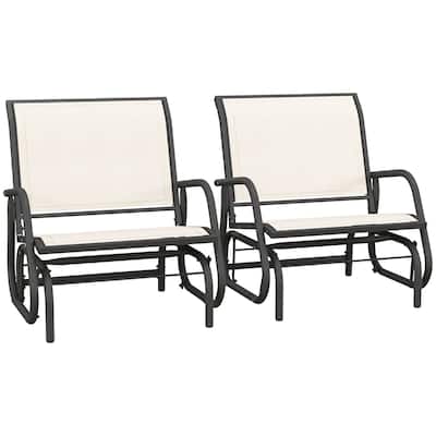 Porch Glider Set of 2,Metal Frame Swing Glider Chairs with Breathable Mesh Fabric,Curved Armrests and Steel Frame for Garden