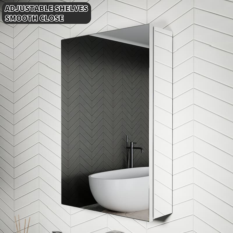 Modland Single Door Bathroom Medicine Cabinet with Mirror Adjustable Shelves,Recessed or Surface Mount