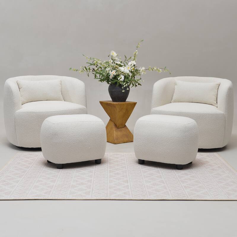KINWELL 2-Piece Sherpa Living Room Set 1 Accent Chair 1 Boucle Ottoman