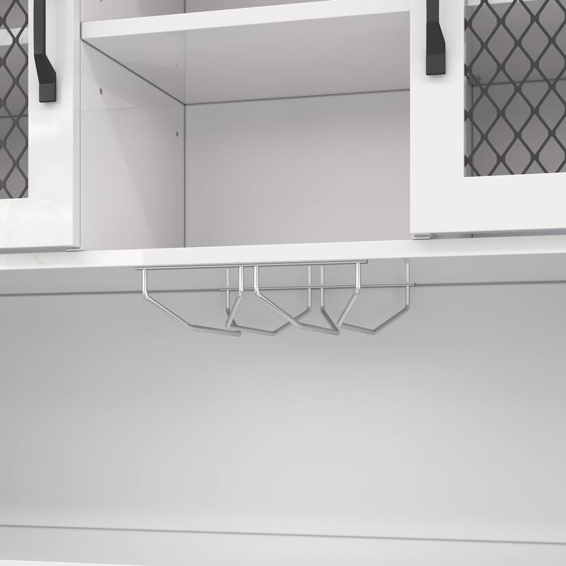 Anmytek 70.9 Inch White Kitchen Pantry Storage Cabinet Rustic Buffet with LED Outlets Wine Rack