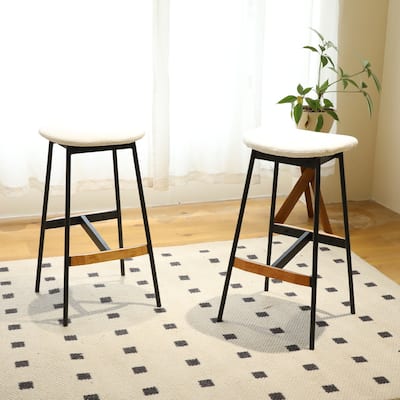 Modern Bar Stools Set of 2, Backless Counter Height Barstools, Upholstered Kitchen Counter Stools with Metal Base
