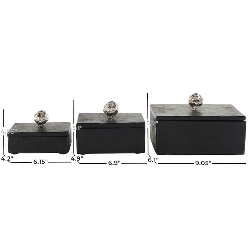 Black Marble Box with Textured Silver or Black Aluminum Knobs (Set of 3)