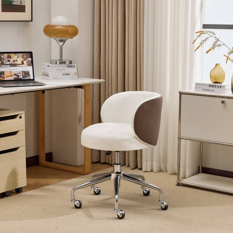 Modern PU Swivel Chair Armless Adjustable Rolling Office Desk Chair with Wheels and Backrest Support - N/A