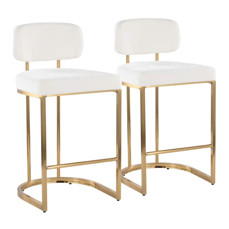 Mid-back Demi 26" Fixed-Height Counter Stool - Set of 2 - Cream Fabric/Gold Finish