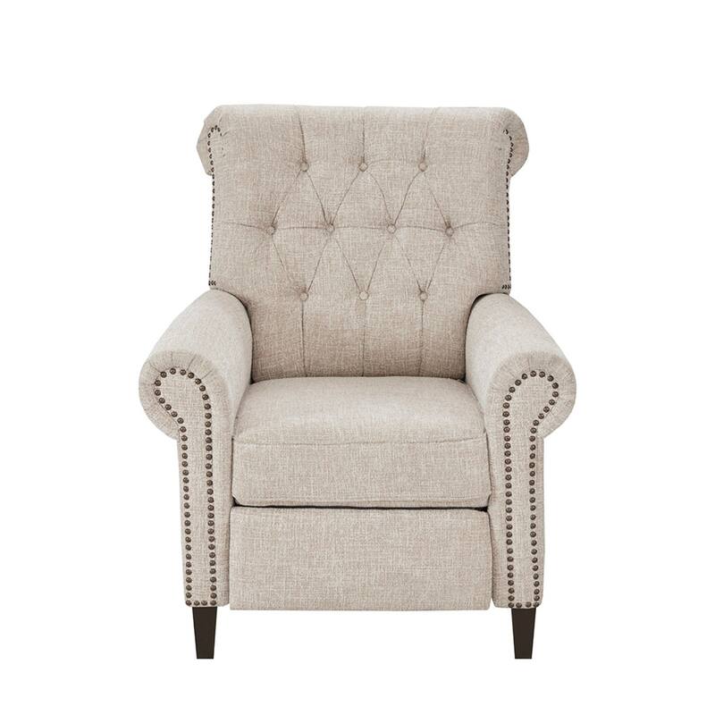 Roomfitters Push Back Recliner Chair, Upholstered Manual Reclining Armchair with Tufted Back and Nailhead Trim, Cream