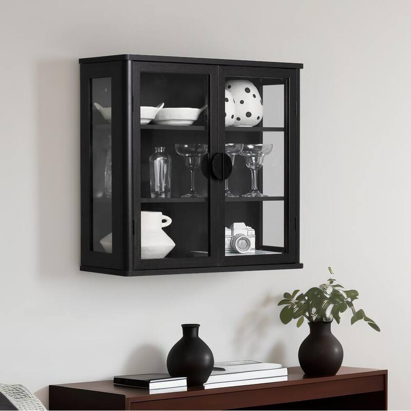 Modern Wall-Mounted Storage Cabinet with Tempered Glass Doors