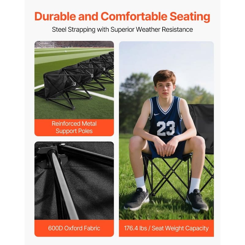 Foldable Team Bench with 600D Oxford Fabric Sturdy Iron Frame for Sports and Outdoor Use