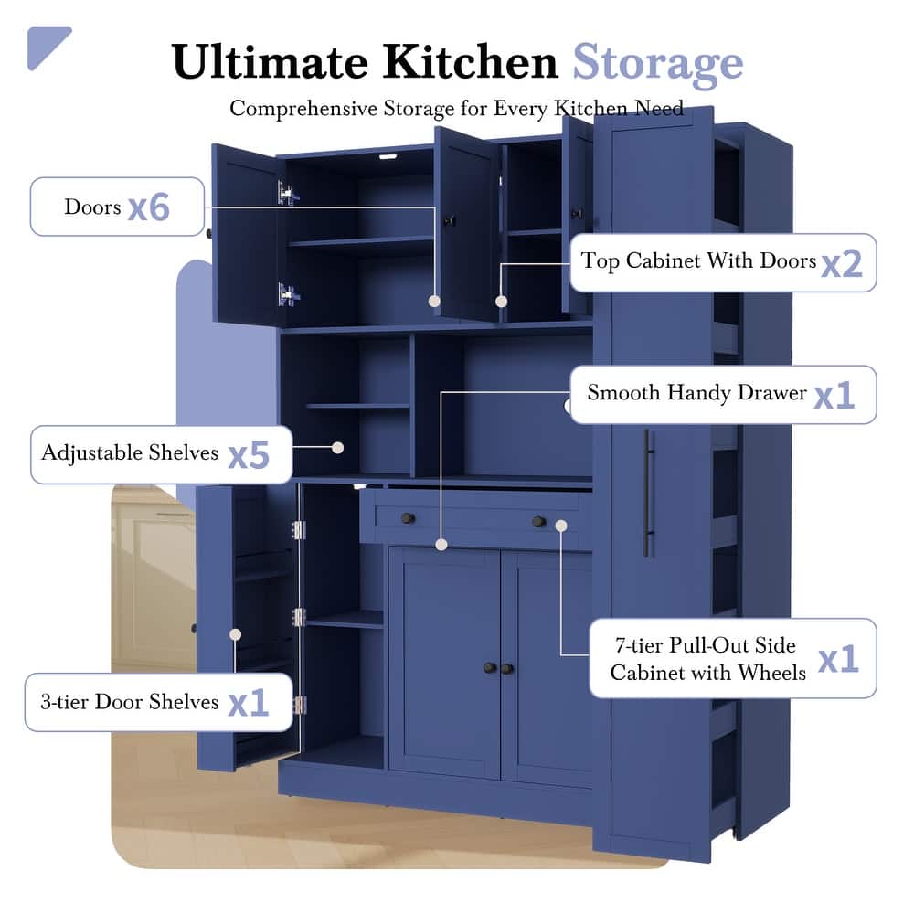 Traditional 52.8x17.7x70inch Freestanding Buffet with Hutch