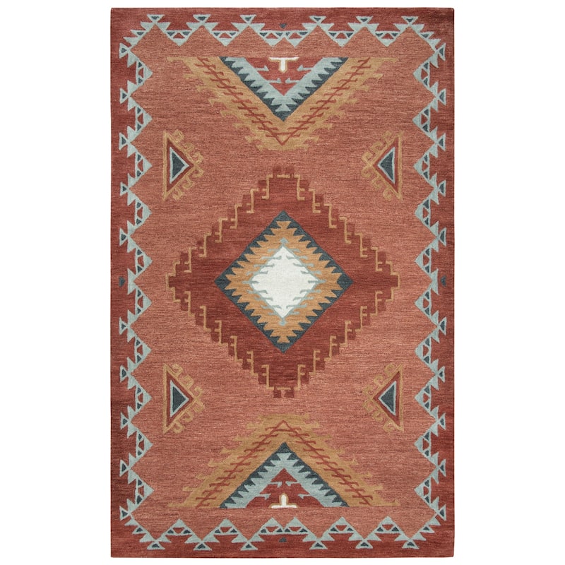 Alora Decor Durango Southwest Tribal Rust Hand-tufted Wool Rug - 8' x 11' - Rust