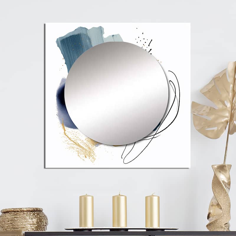 Designart "Landscape of Dark Blue and Gold Strokes V" Abstract Geometric Wall Mirror Abstract Square Mirror For Bathroom