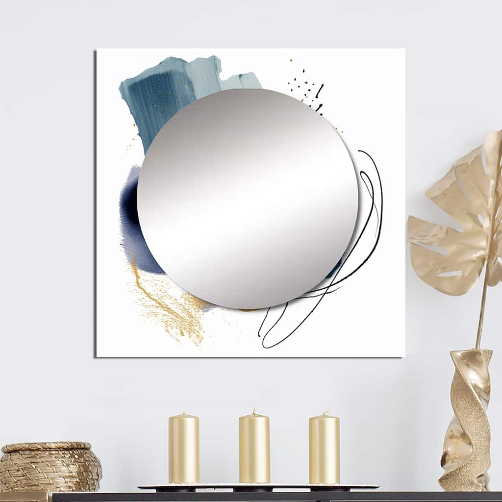 Designart "Landscape of Dark Blue and Gold Strokes V" Abstract Geometric Wall Mirror Abstract Square Mirror For Bathroom