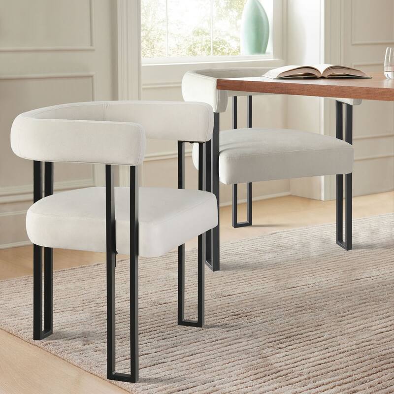 Modern Velvet Upholstered Dining Armchairs with Black Metal Legs (Set of 2/4/6)