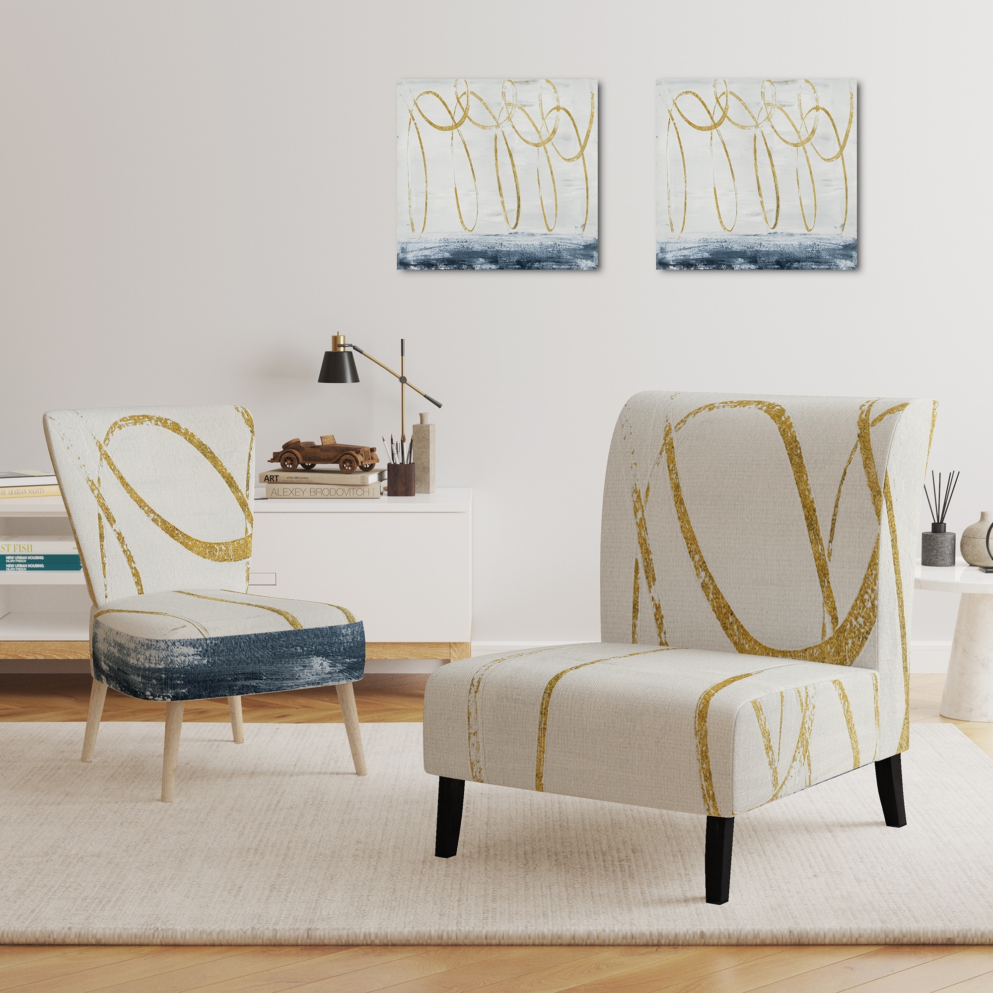 Modern Gold Geometric Abstract Fabric Upholstered Designart Chair-image