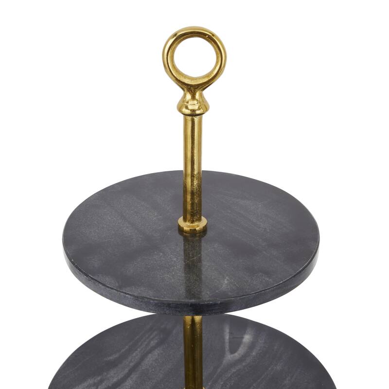 Marble 3 Level Tiered Server with Gold Post - Gray - Roche River Decor - 14"W x 14"L x 27"H