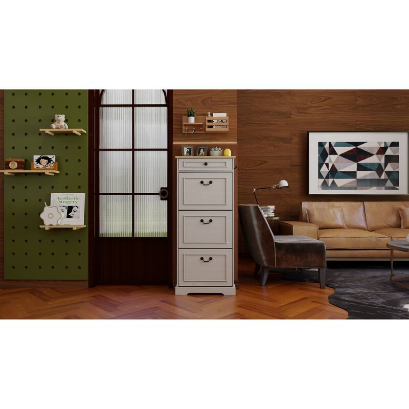 Shoe Cabinet with 1 Drawer & 3 Flip Drawers, Freestanding Storage Organizer, Slim Shoe Cabinet with Adjustable Shelf