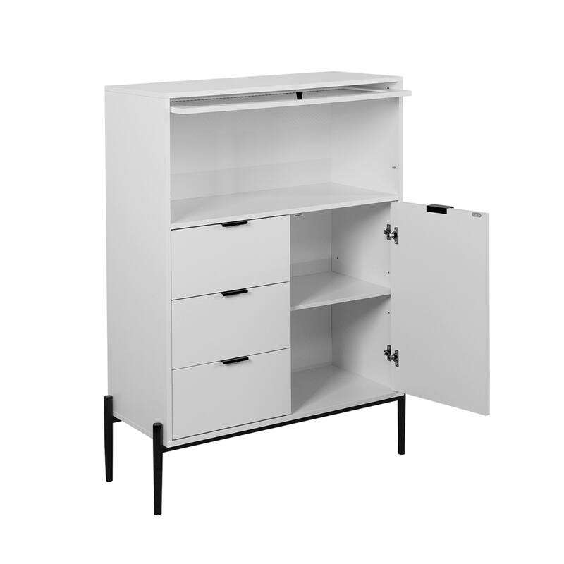 Wood Sideboard with 3 Drawers and Glass Door