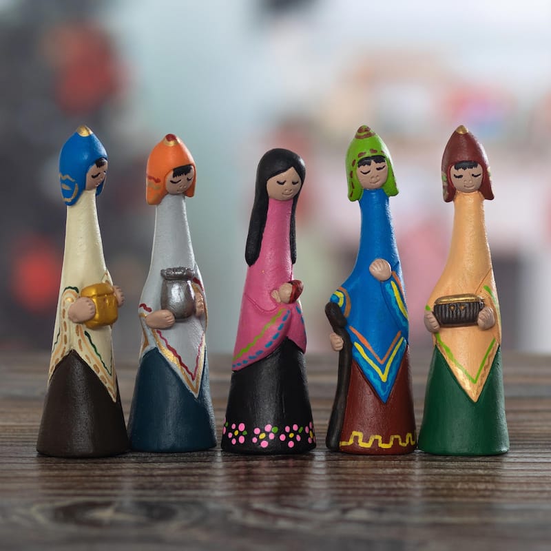 Novica Handmade Pilgrimage Family Ceramic Nativity Scene (5 Pieces)