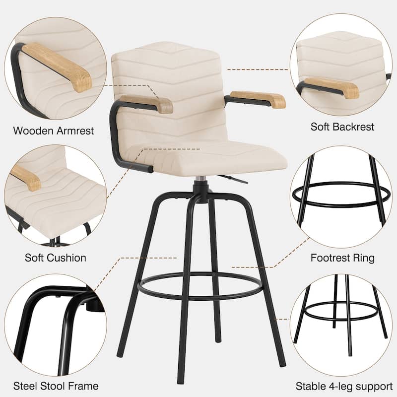 Javlergo Bar Height Bar Chairs Upholstered Bar Stools with Back and Arms Tall Kitchen Island Seating for Home/Commercial Use