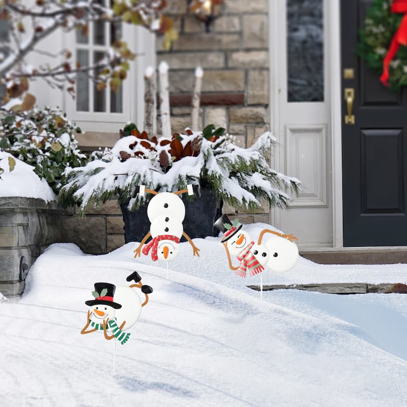 Glitzhome Christmas Snowman Gauge Yard Stake Wall Decor