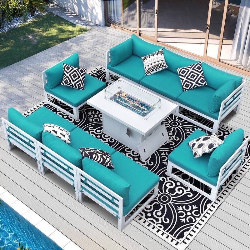 FINCATI Luxury 9-piece Oversized Aluminum Patio Furniture Set with 43'' Fire Pit Table for Outdoors