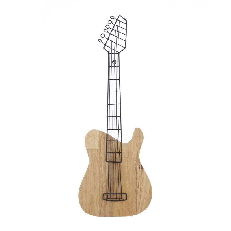 Wooden Guitar Home Wall Decor - Brown - Roche River Decor - Brown