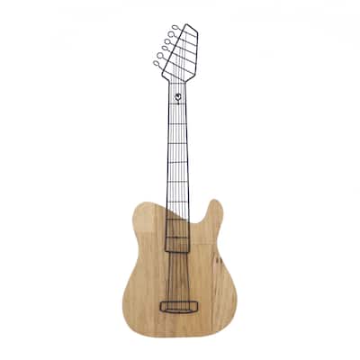 Wooden Guitar Home Wall Decor - Brown - Roche River Decor