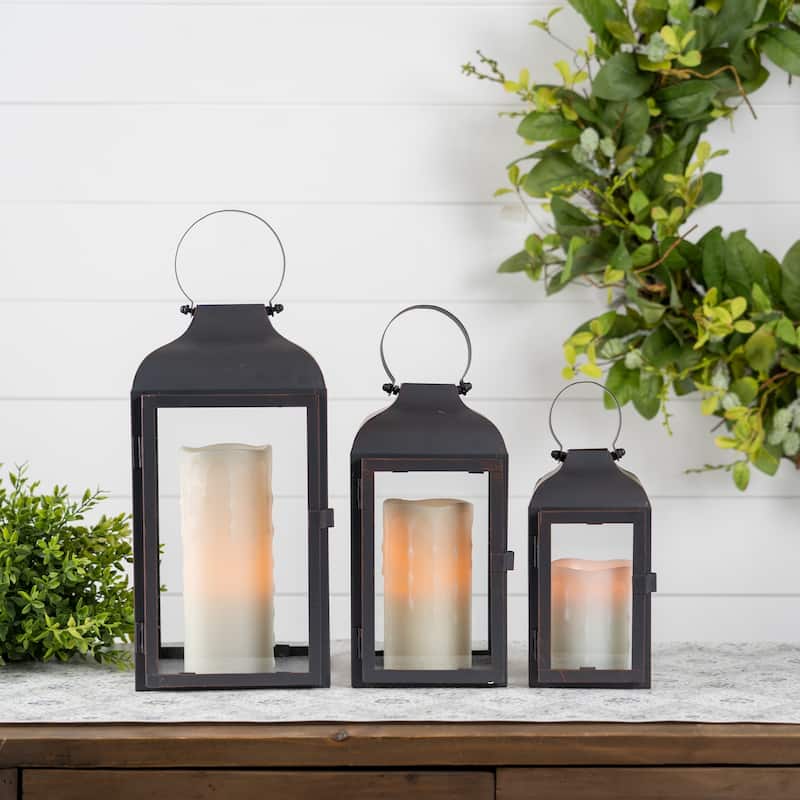 Iron Lantern (Set of 2) - 6.5 x 6.5 x 16; 5.25 x 5.25 x 12.75; 4 x 4 x 10